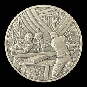 Franklin Mint History of Colonial America Pewter Medal New England Shipbuilding